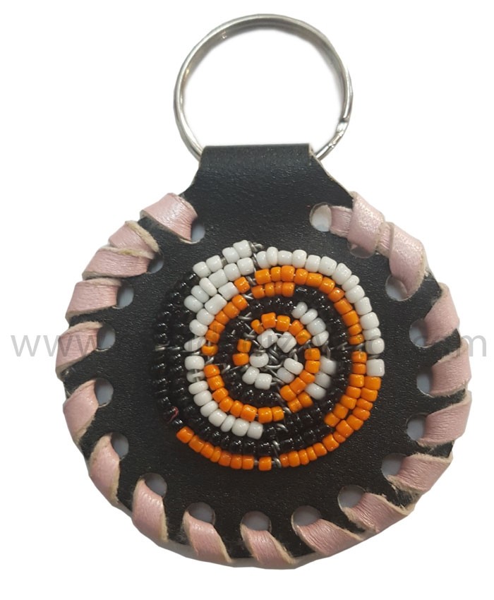 Leather Key Ring with Masai Beads