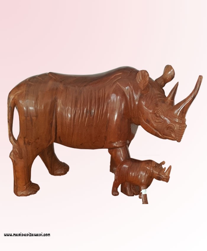 Rose Wood Rhino with Baby XXL