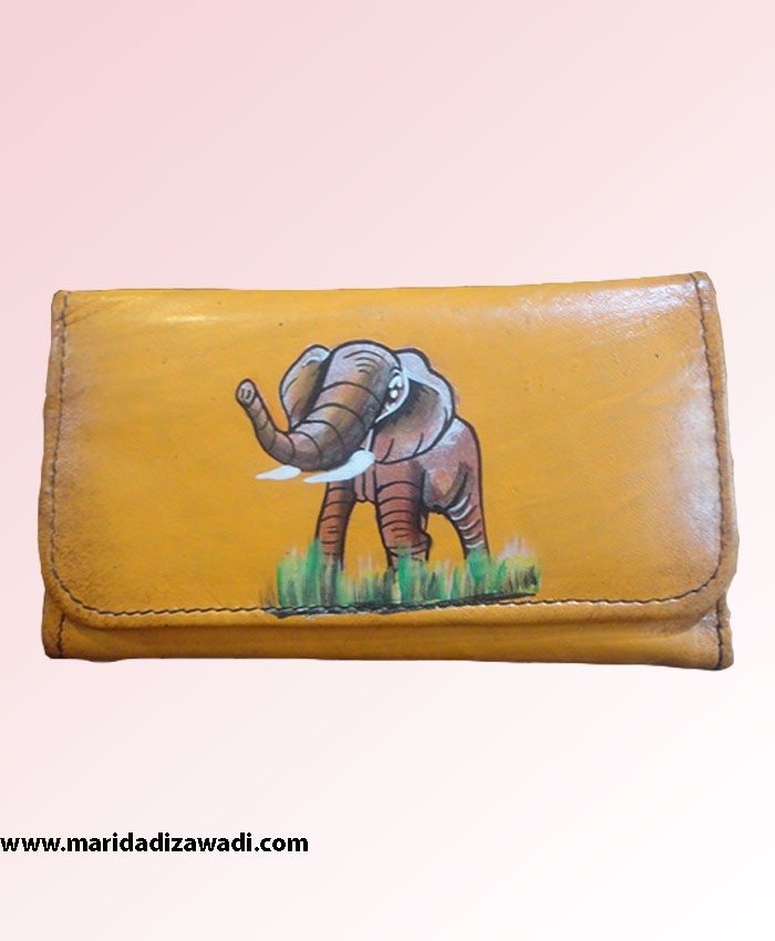 Elephant print leather purse