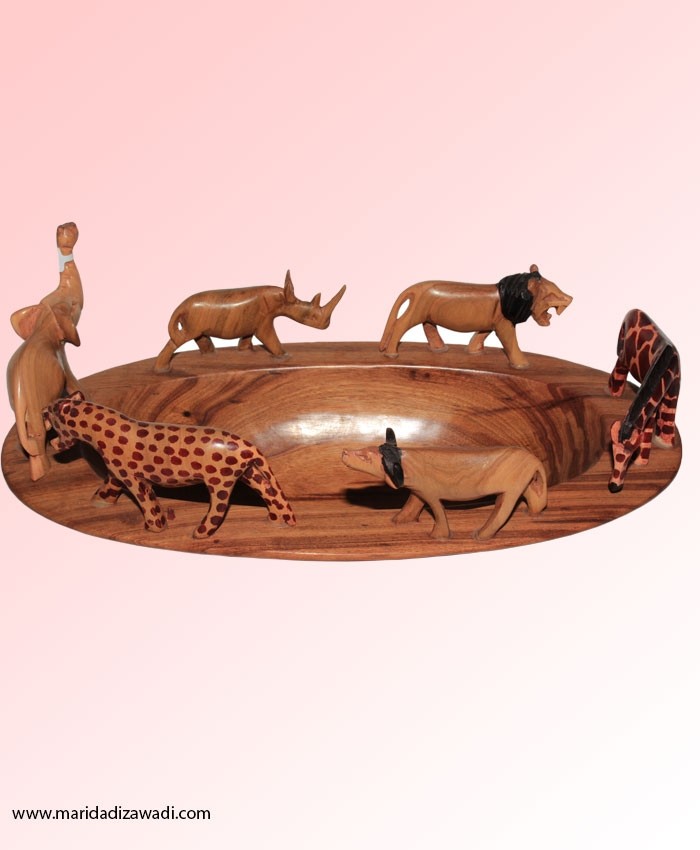 Mahogany Oval Bowl with Safari Animals